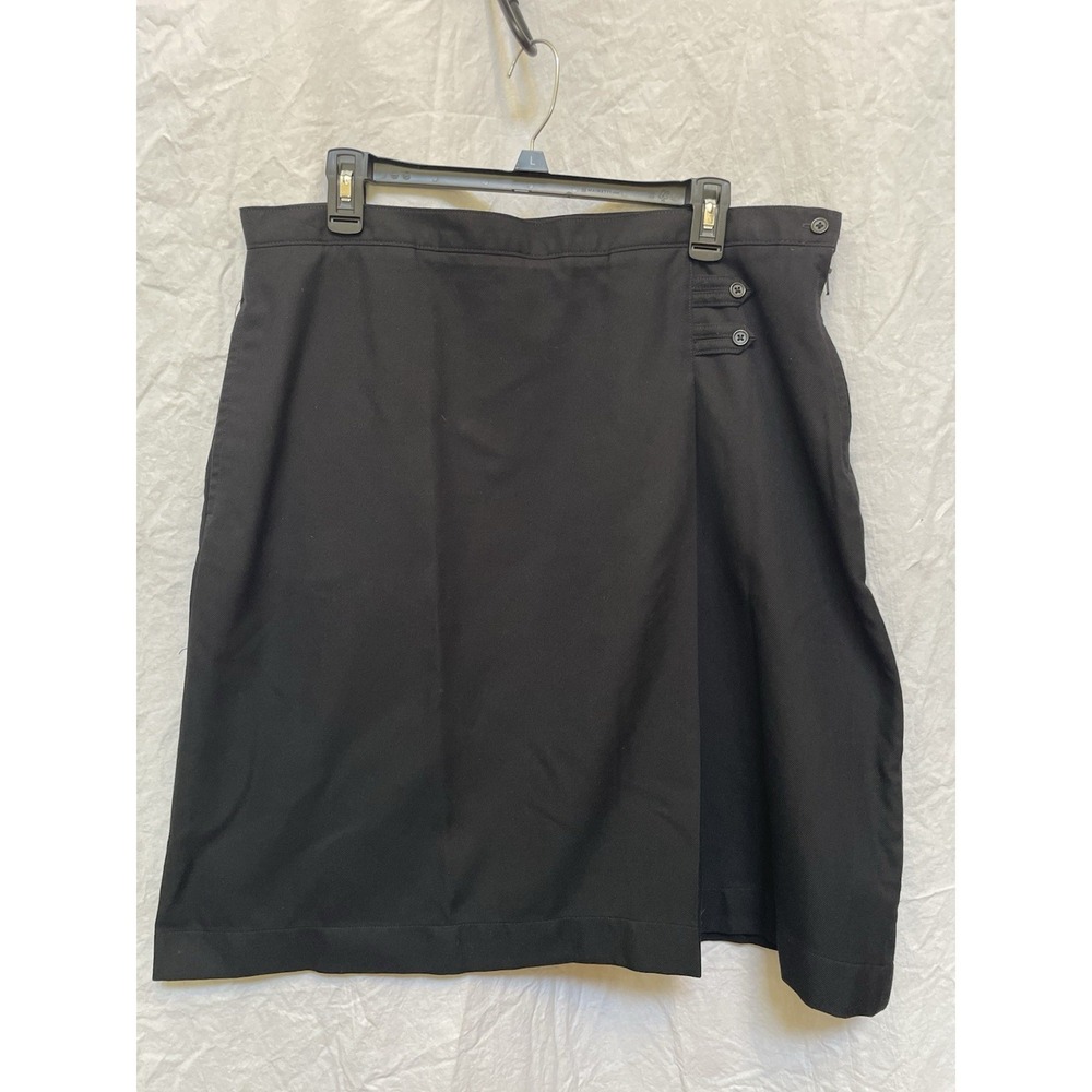 Lands End Black Faux Wrap Skirt Size 14 Schoolgirl Y2K Dark Academia Uniform
